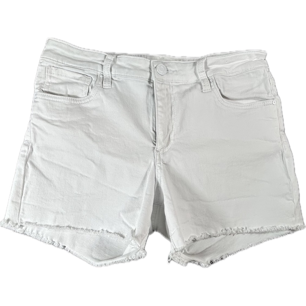 Kut from the Kloth Gidget Fray Short White Denim Raw Hem Mid Rise Women Size 10